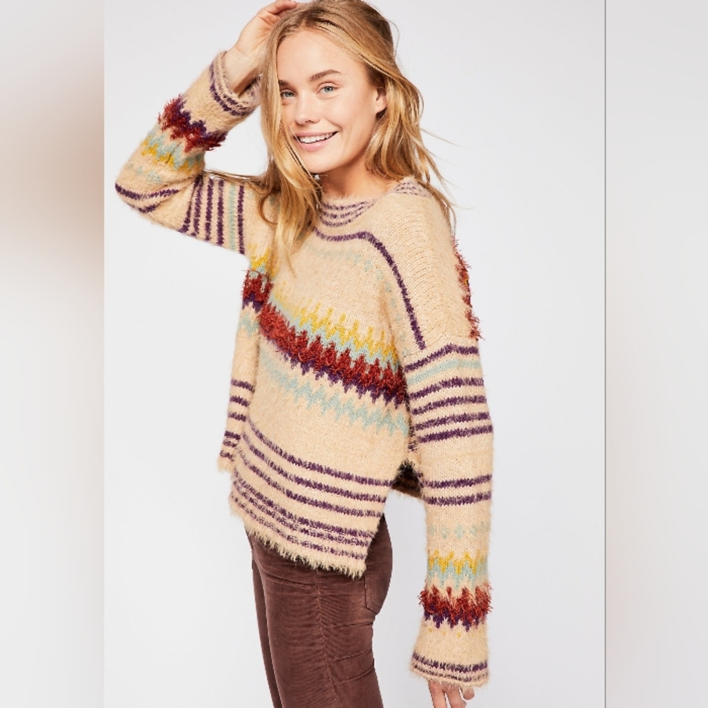 Free People Festive Fairisle Pullover Sweater